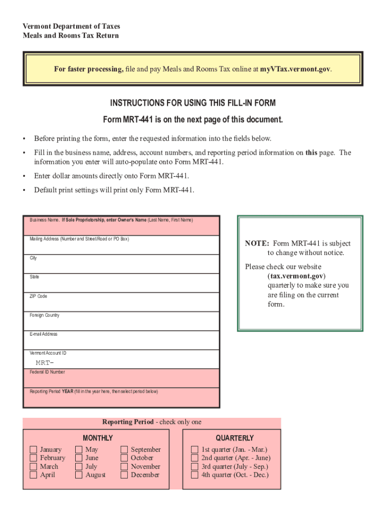  Get the Form MRT 441, Meals and Rooms Tax Return 2020