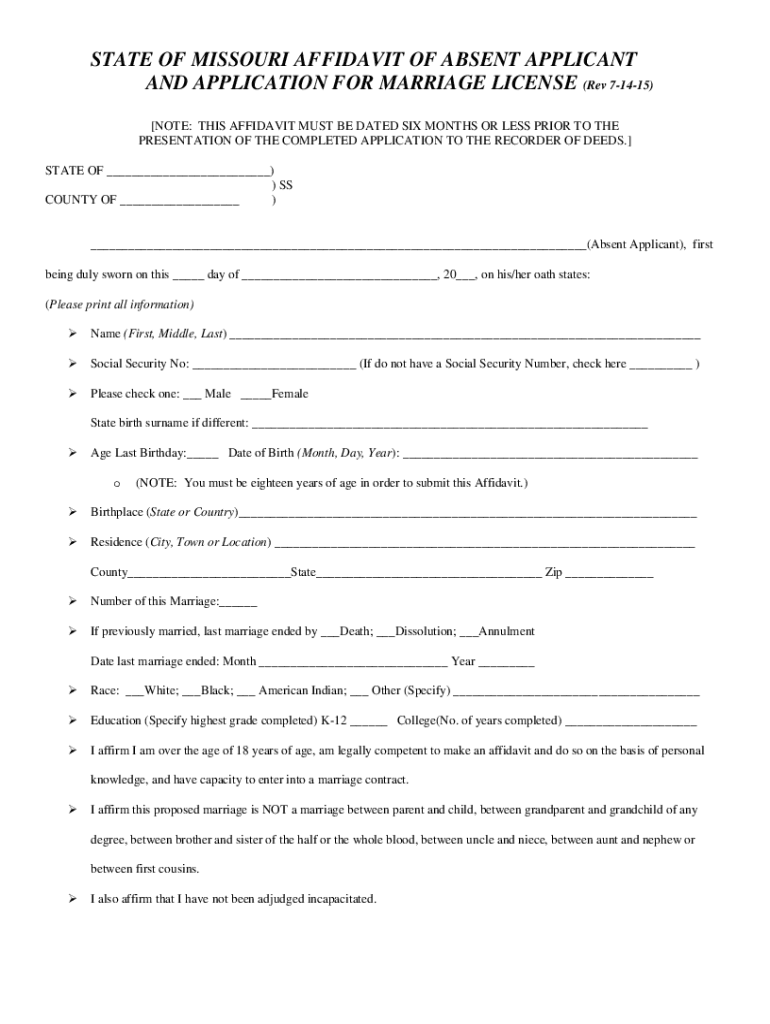 19 Printable Affidavit Form Missouri Templates Fillable