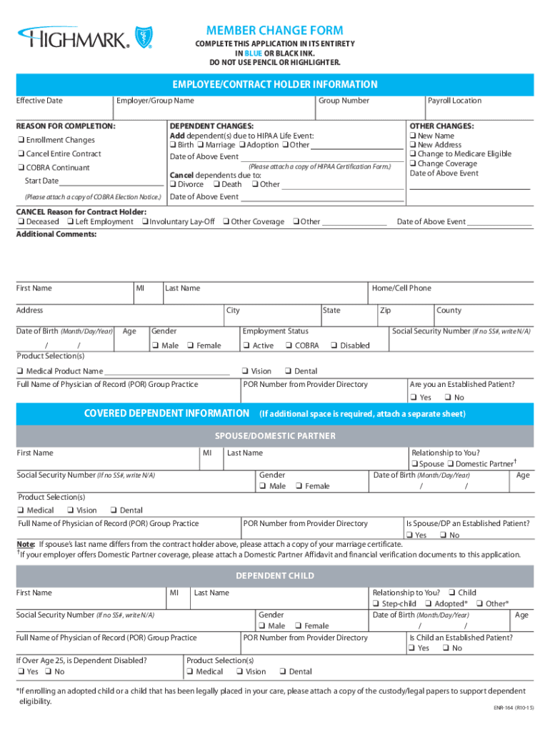  Member Change Form 2015