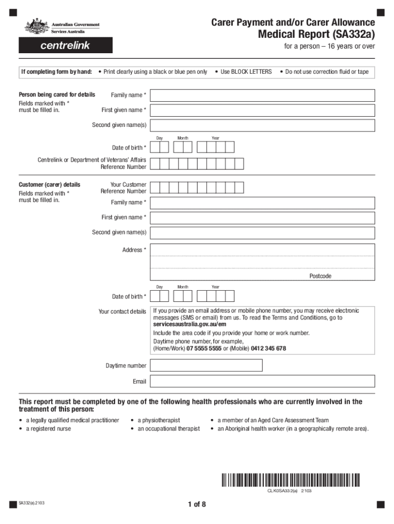  Carer Payment Andor Carer Allowance Medical Report for a 2021-2024