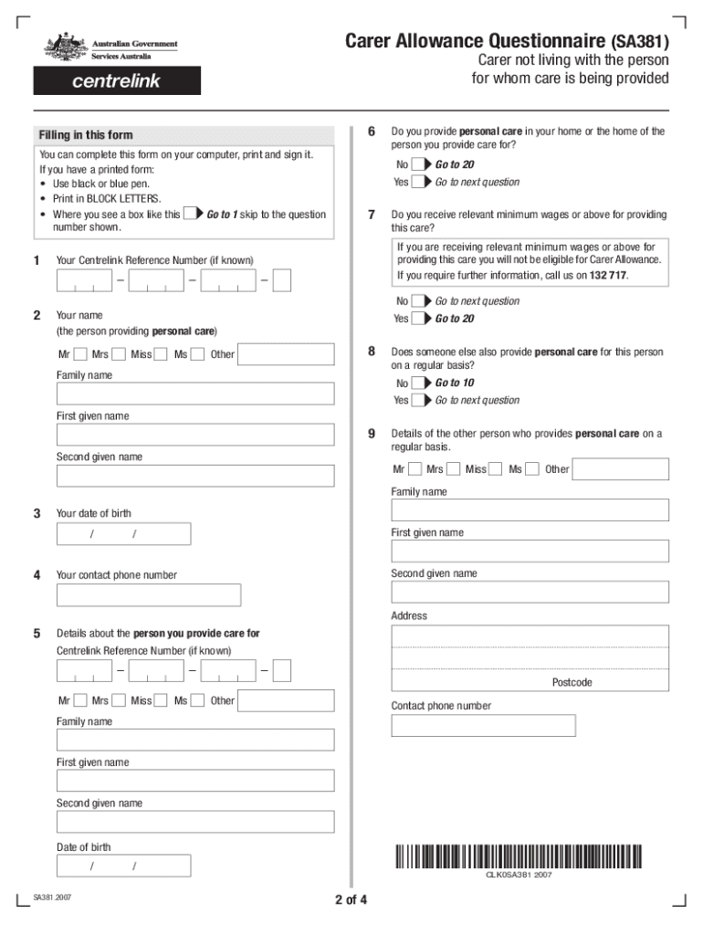  Carer Allowance Care Being 2020-2024