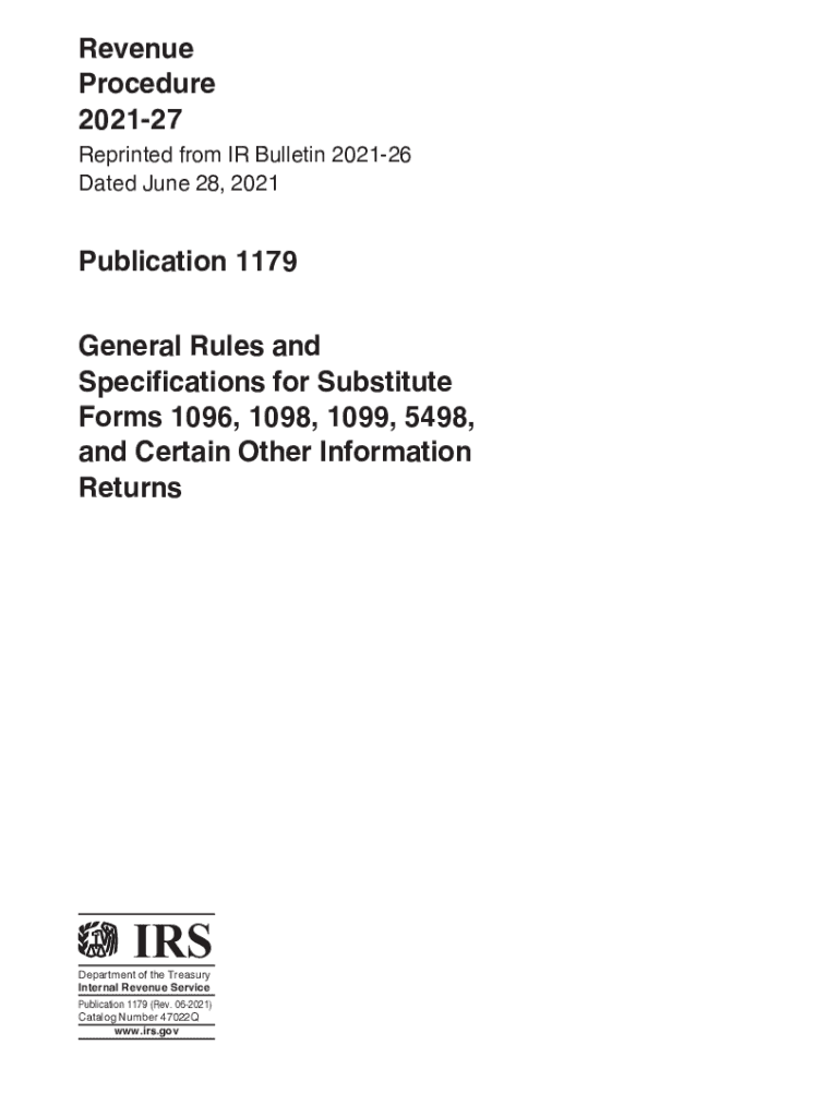  Publication 1179 Rev June General Rules and Specifications for Substitute Forms 1096, 1098, 1099, 5498, and Certain Other Inform 2021