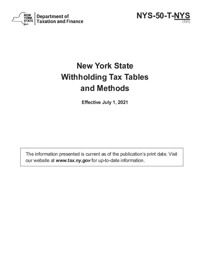  NYS 50 T NYS New York State Withholding Tax Tables and Methods Revised 721 2021