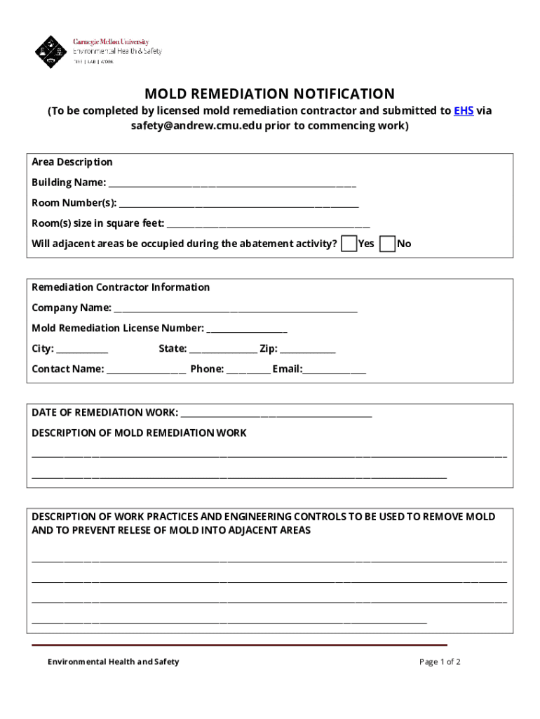 MOLD REMEDIATION NOTIFICATION FORM Cmu Edu