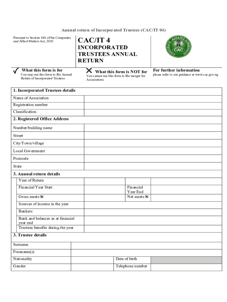 Cac Return Incorporated Trustees  Form