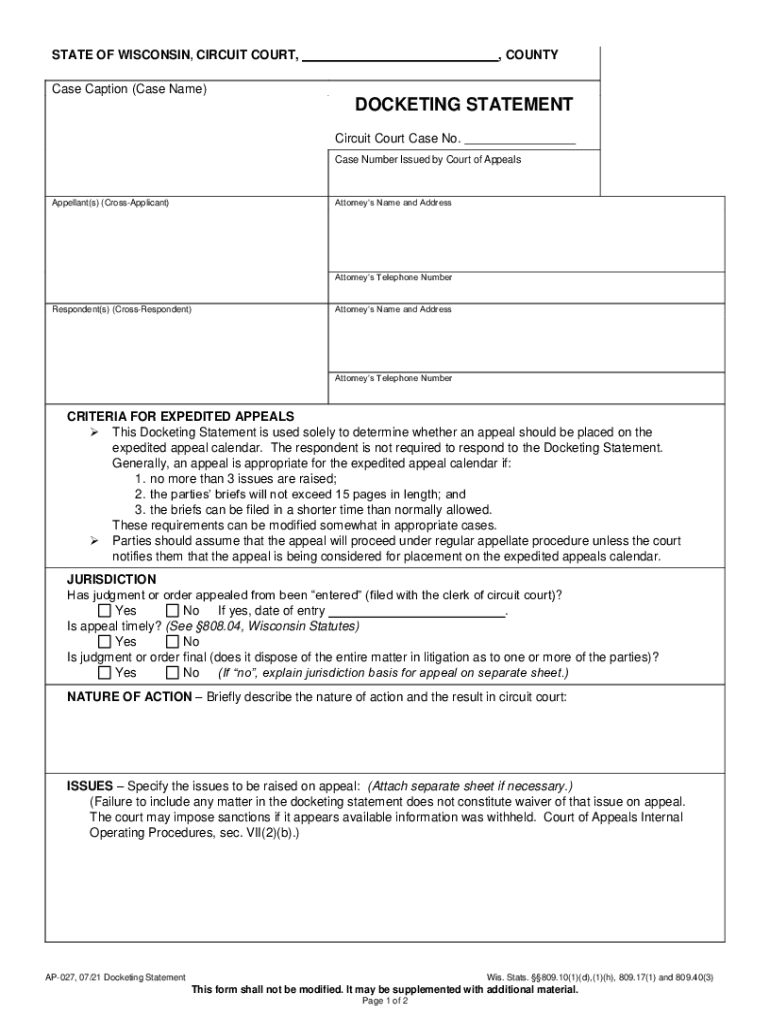  Wi Docketing Statement 2021-2024