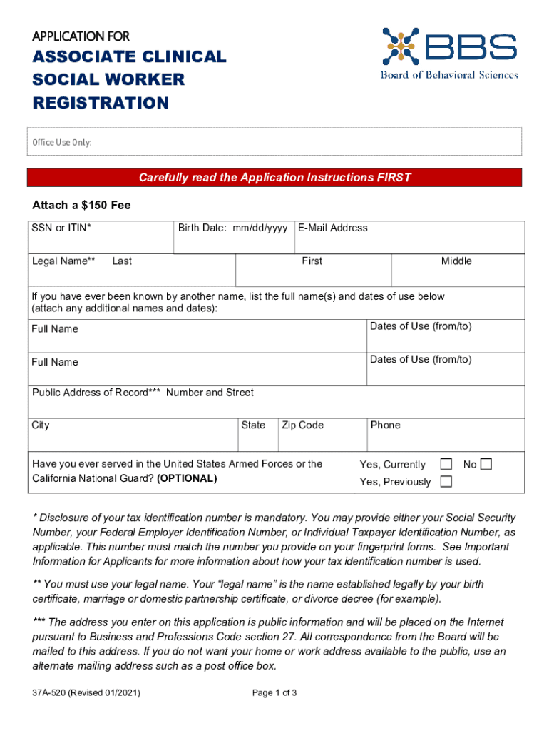 Associate Clinical Social  Form