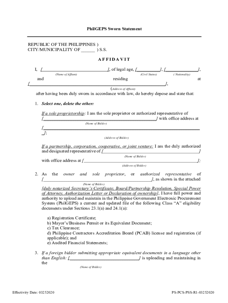 PhilGEPS Sworn Statement  Form