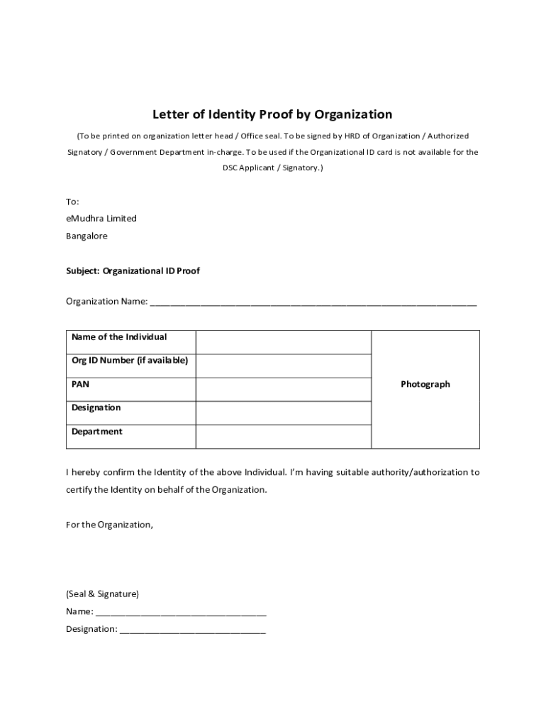 Letter Identity Proof Sample  Form
