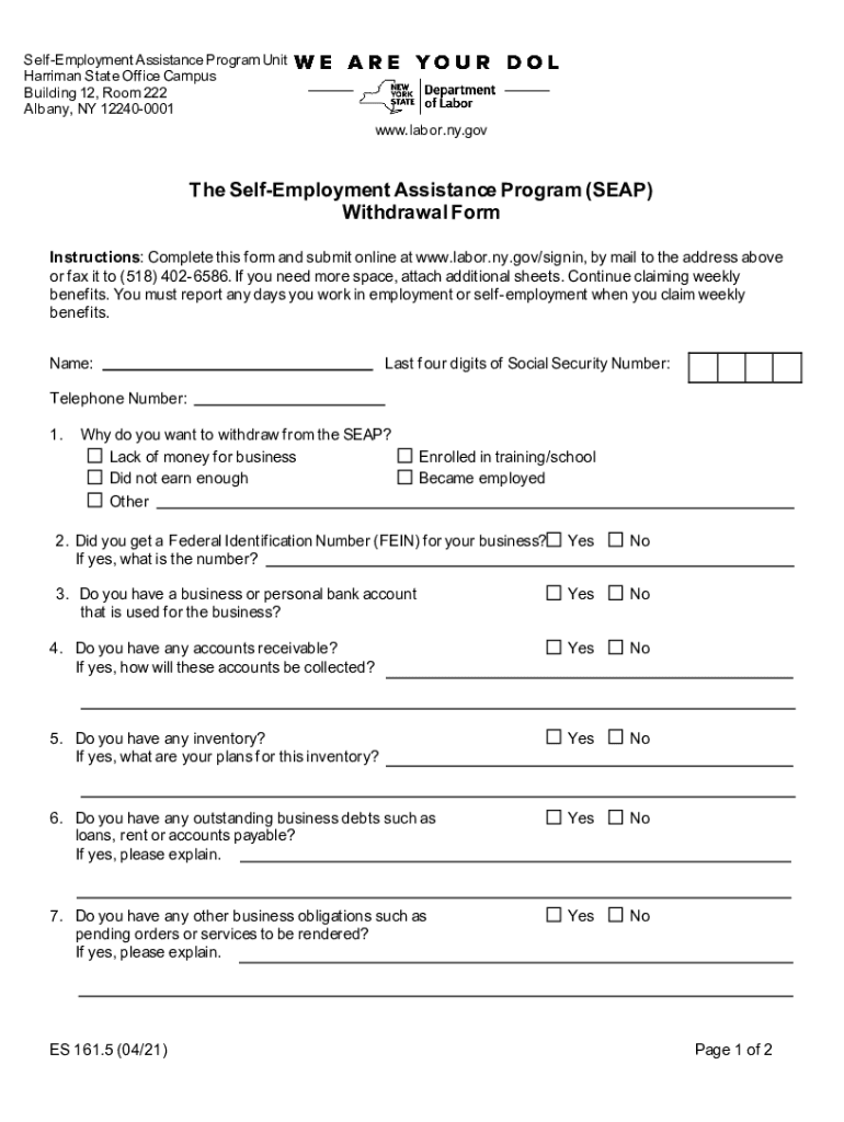 The Self Employment Assistance Program Withdrawal Form ES