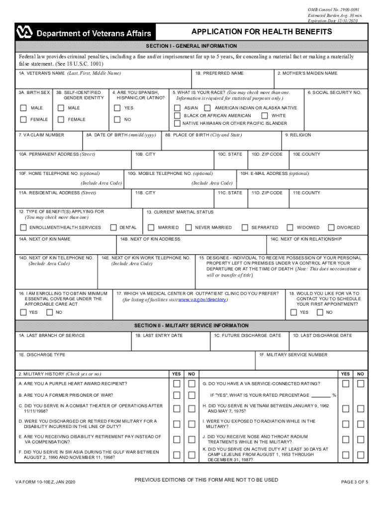  the Information Provided on This Form Will Be Used by VA to 2020