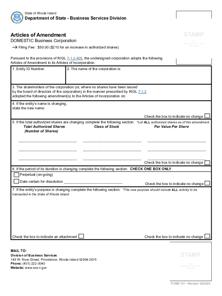 Rhode Island Amendment  Form