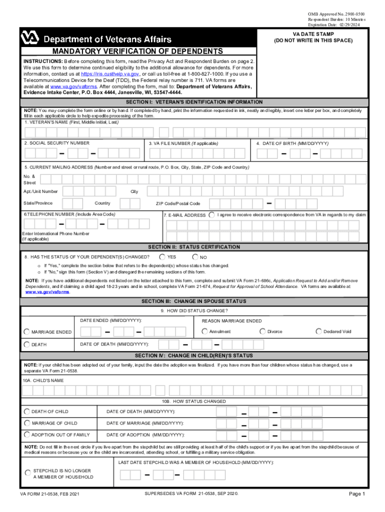  21 0538 STATUS of DEPENDENTS QUESTIONNAIRE 2021
