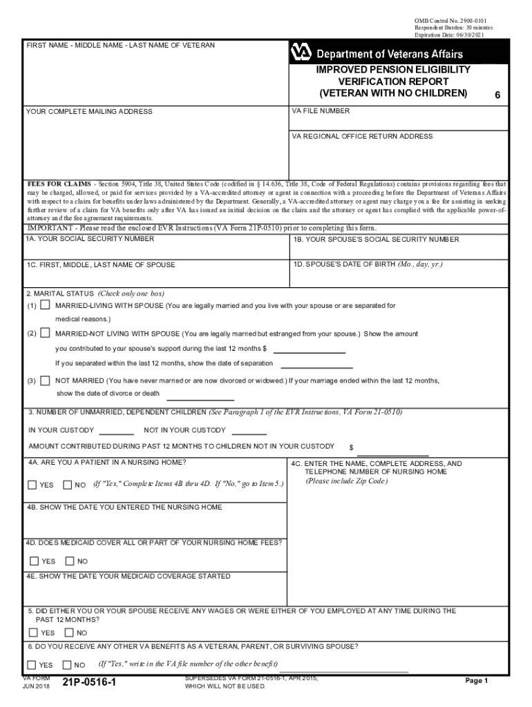  VA Form 21P 0516 1 2018