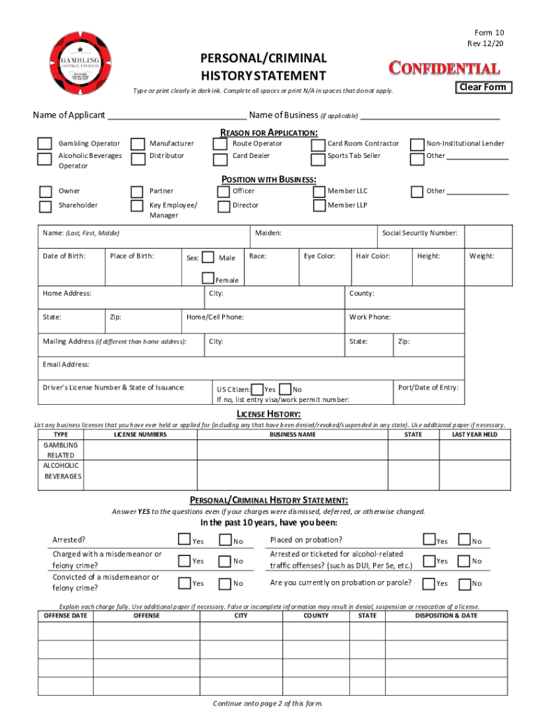 Montana Criminal History  Form