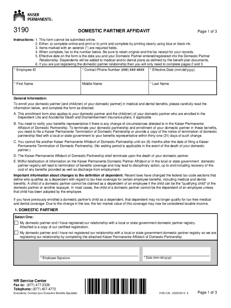 3190DOMESTIC PARTNER AFFIDAVIT Page 1 of 3Instruct  Form