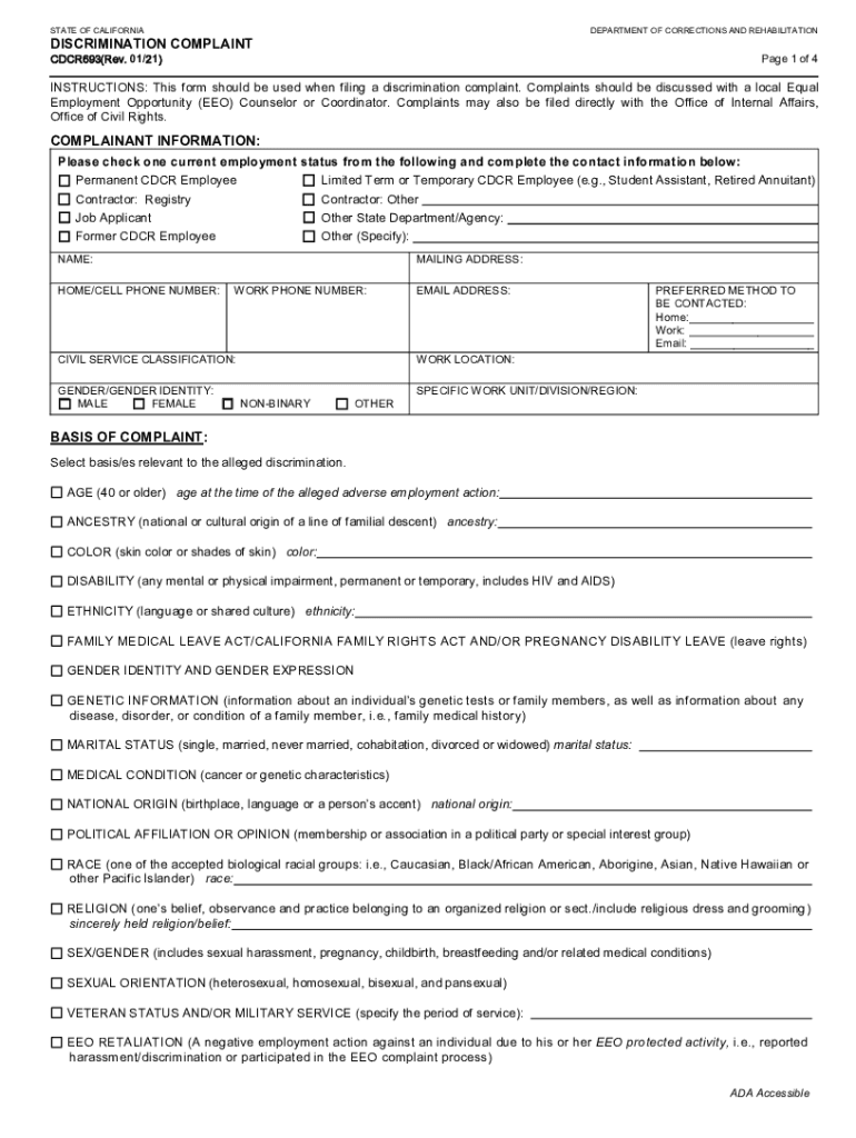 Discrimination Complaint CDCR 693 Rev 1220  Form