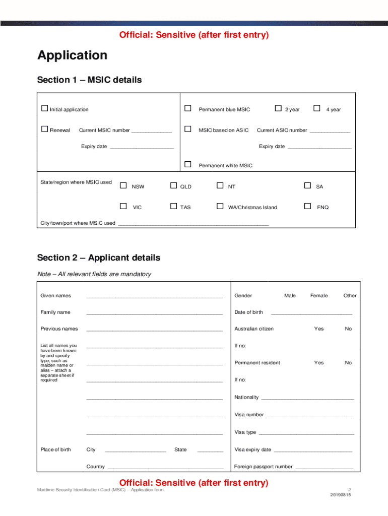 Maritime Security Identification Card Application  Form