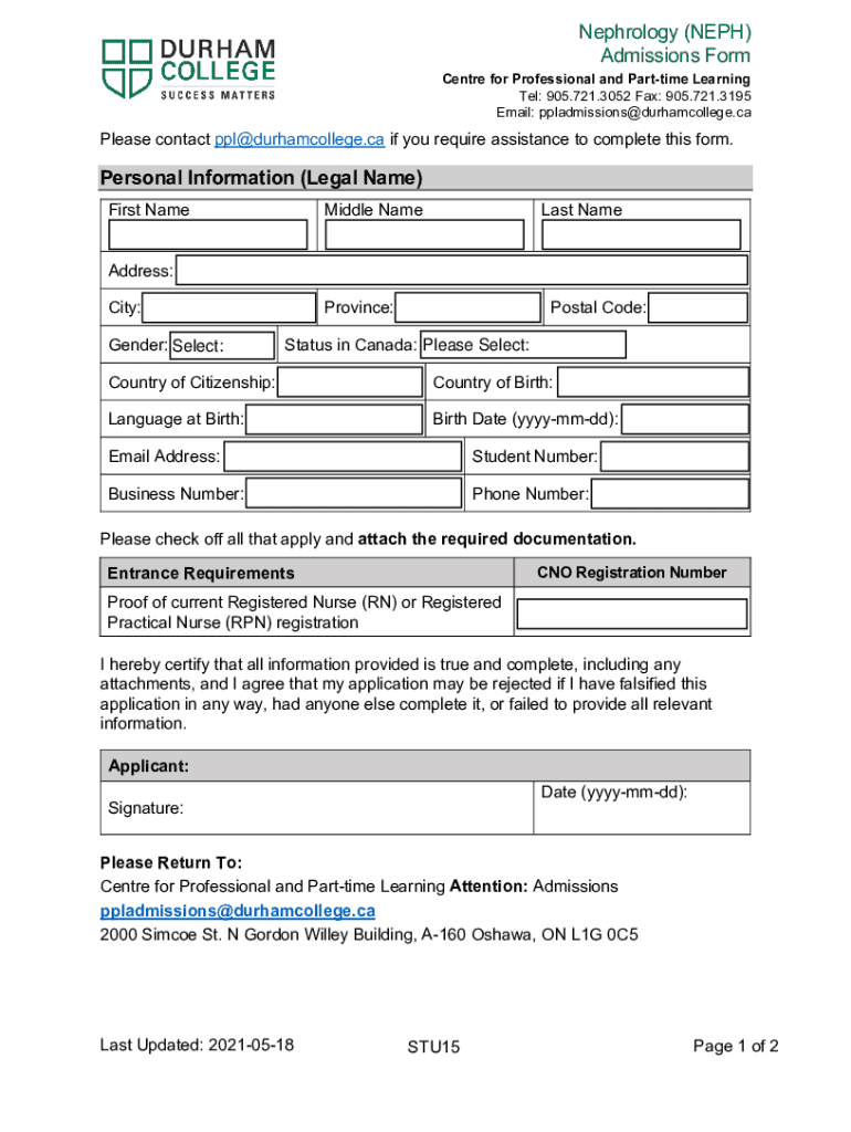  Nephrology Admissions Form 2021-2024
