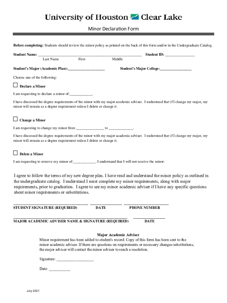  Before Completing Students Should Review the Minor Policy as Printed on the Back of This Form Andor in the Undergraduate Catalog 2021-2024