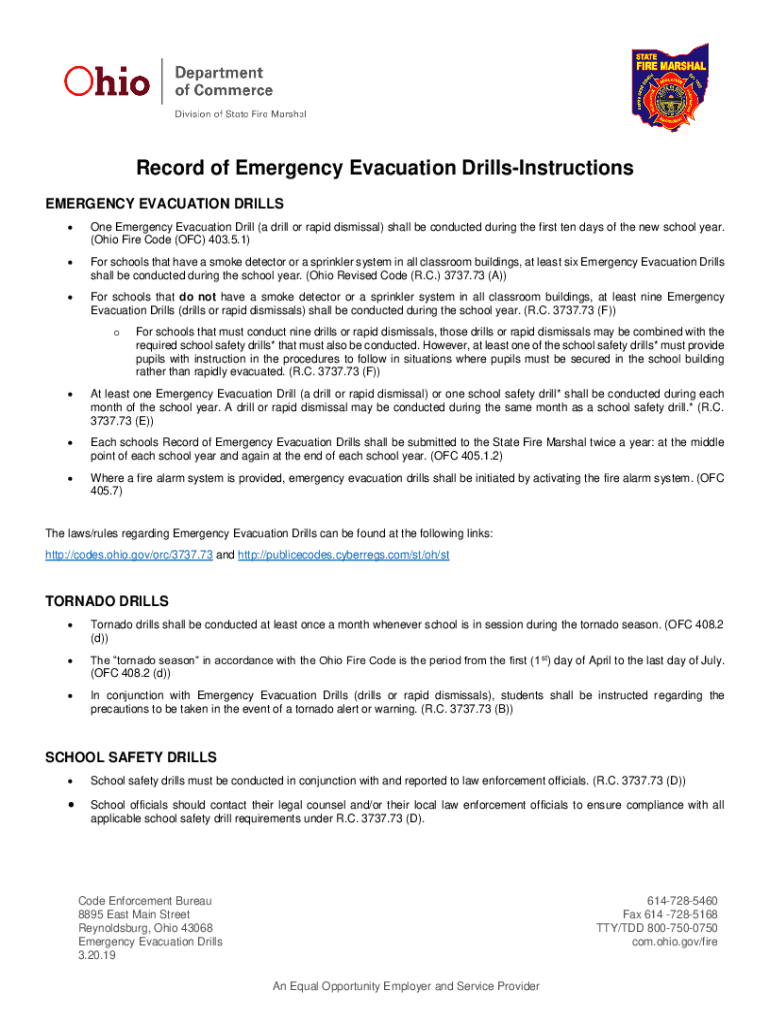  One Emergency Evacuation Drill a Drill or Rapid Dismissal Shall Be Conducted during the First Ten Days of the New School Year 2019-2024