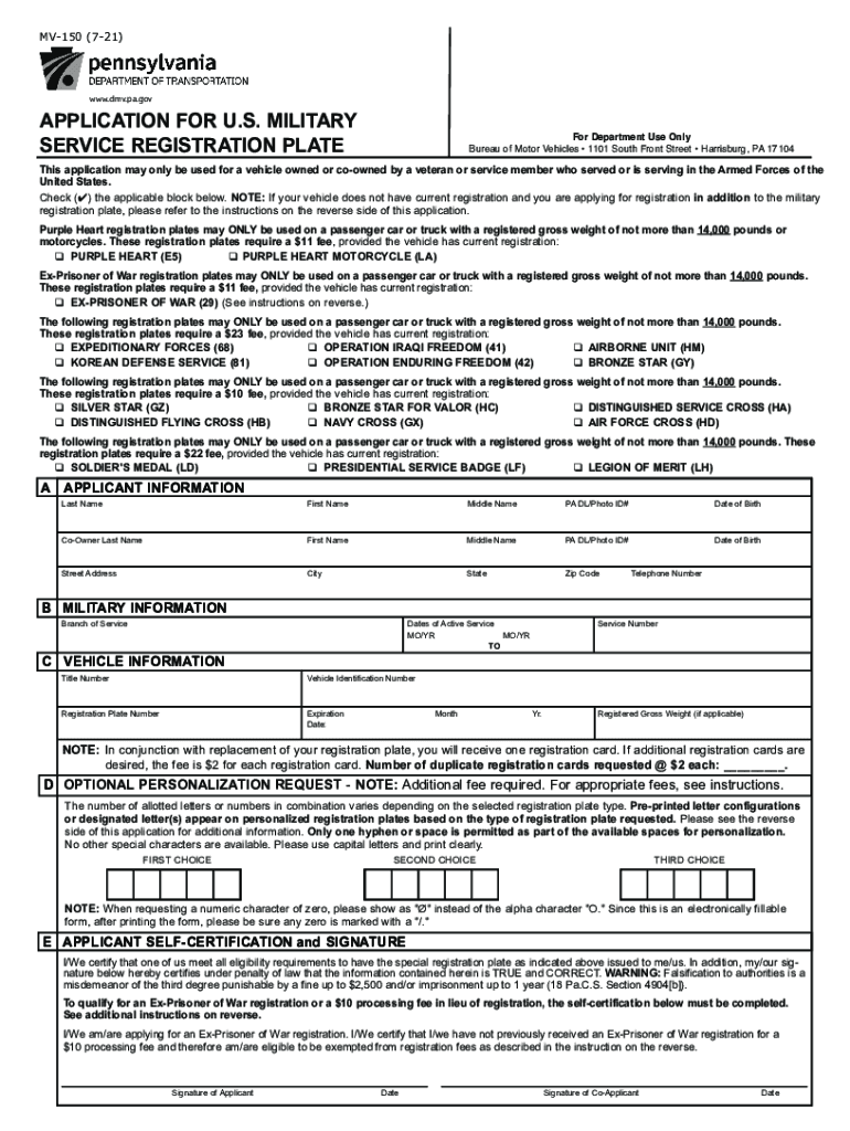  Pennsylvania Mv Military Form 2021
