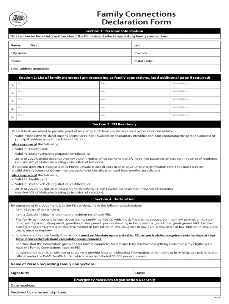 Canada Prince Edward Island Family  Form