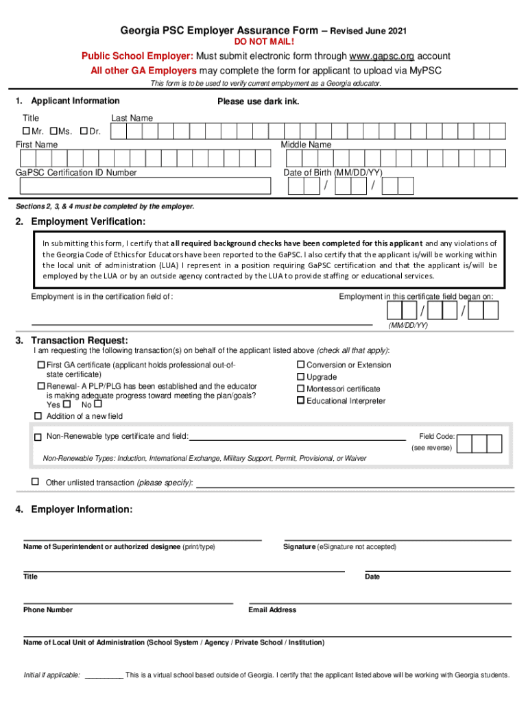 Georgia PSC Employer Assurance Form Revised June