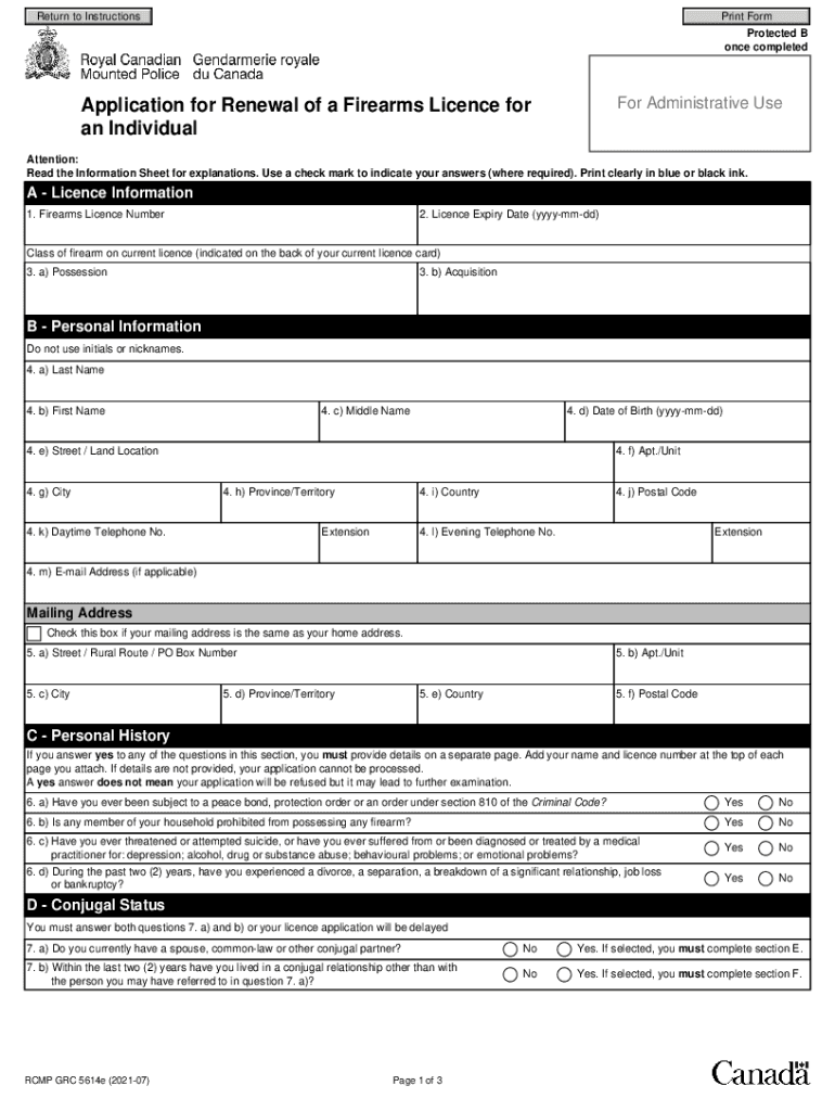 Information Sheet Application for Renewal of a Firearms Licence for