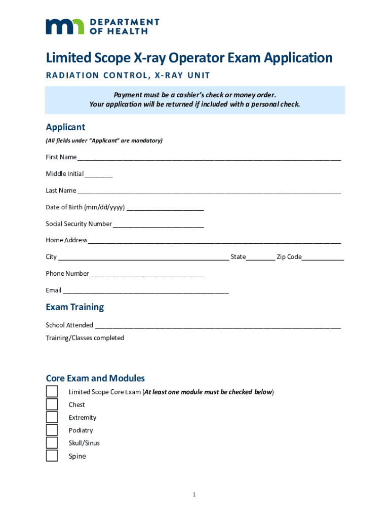 LIMITED SCOPE X RAY OPERATORS  Form