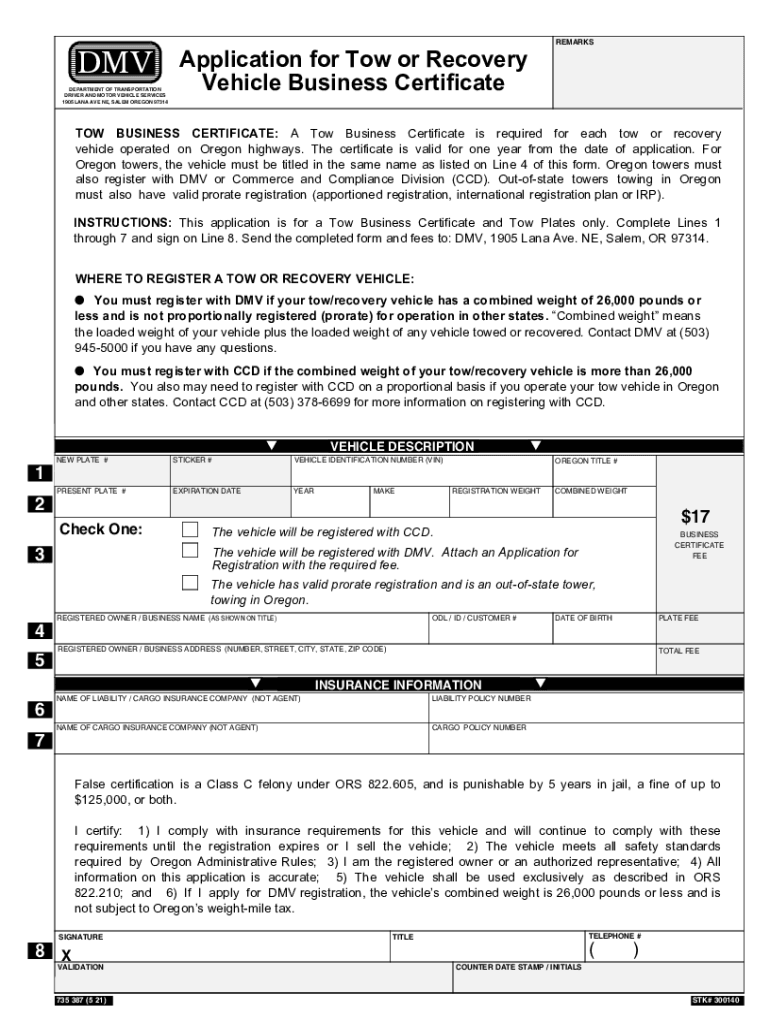 Oregon Driver & Motor Vehicle Services  Form