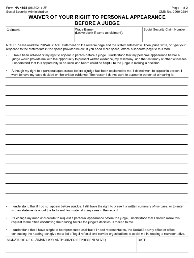  WAIVER of YOUR RIGHT to PERSONAL APPEARANCEBEFORE a JUDGE WAIVER of YOUR RIGHT to PERSONAL APPEARANCEBEFORE a JUDGE 2021-2024