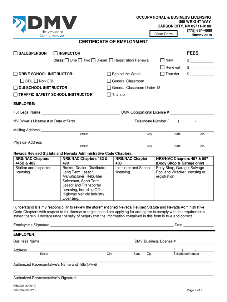 OBL337 Occupational License Salesperson Packet  Form