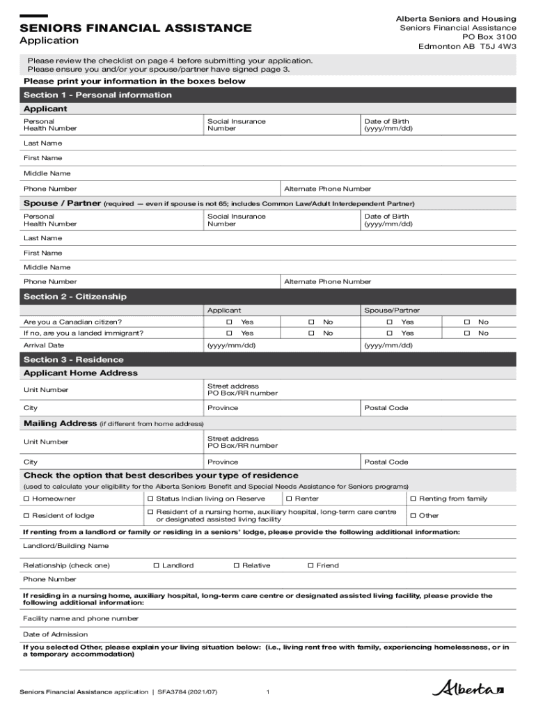 Seniors Financial Assistance Application Form, July Application Form for Seniors Financial Assistance Programs