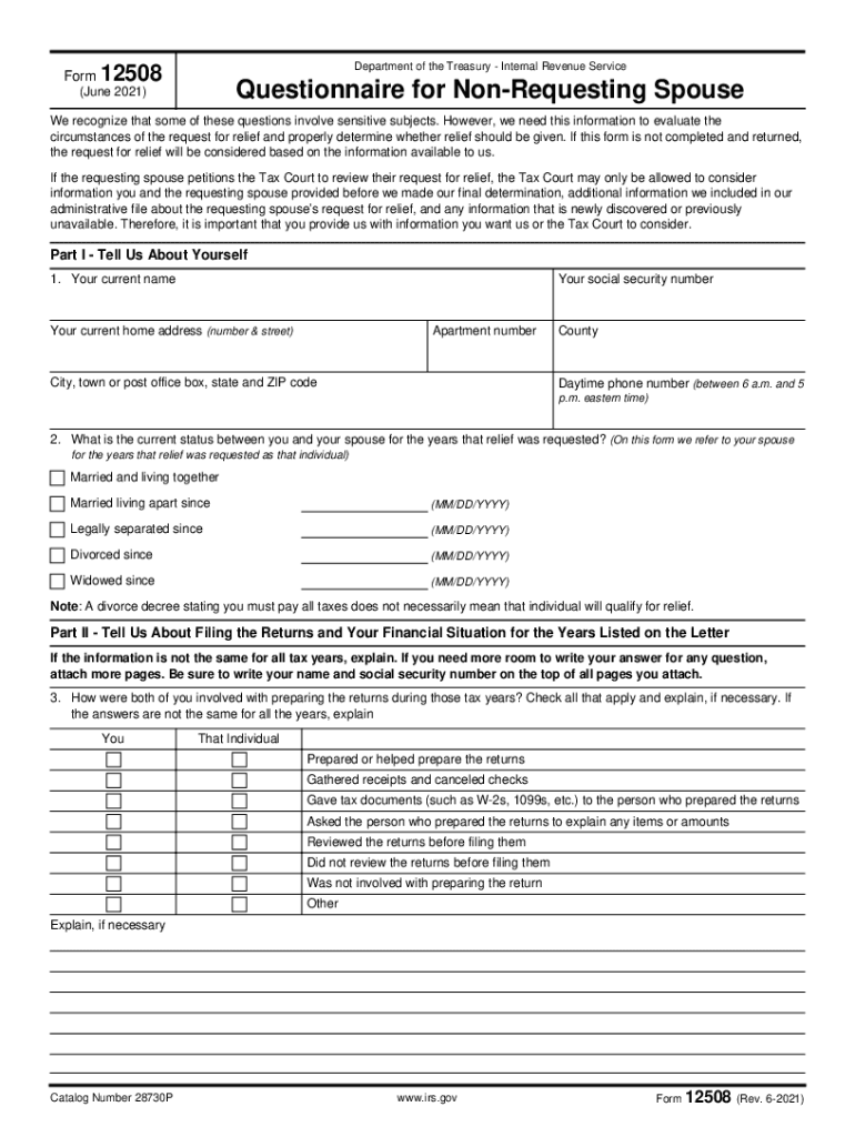  Form 12508 Rev 6 Questionnaire for Non Requesting Spouse 2021-2024