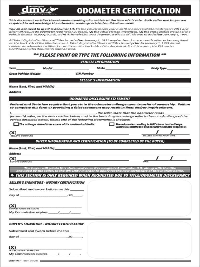 DMV TM 1OdometerDisclosureStatement  Form