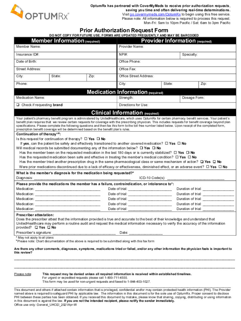 Prior Authorization Request Form OptumRx