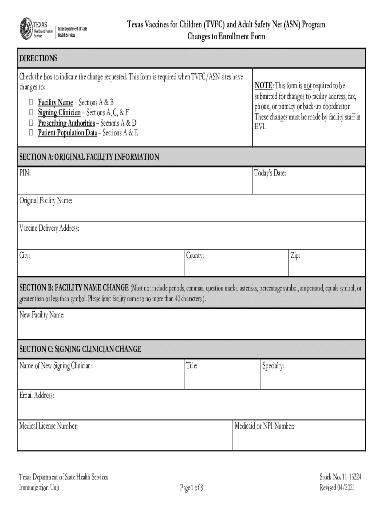 Changes to Enrollment Form