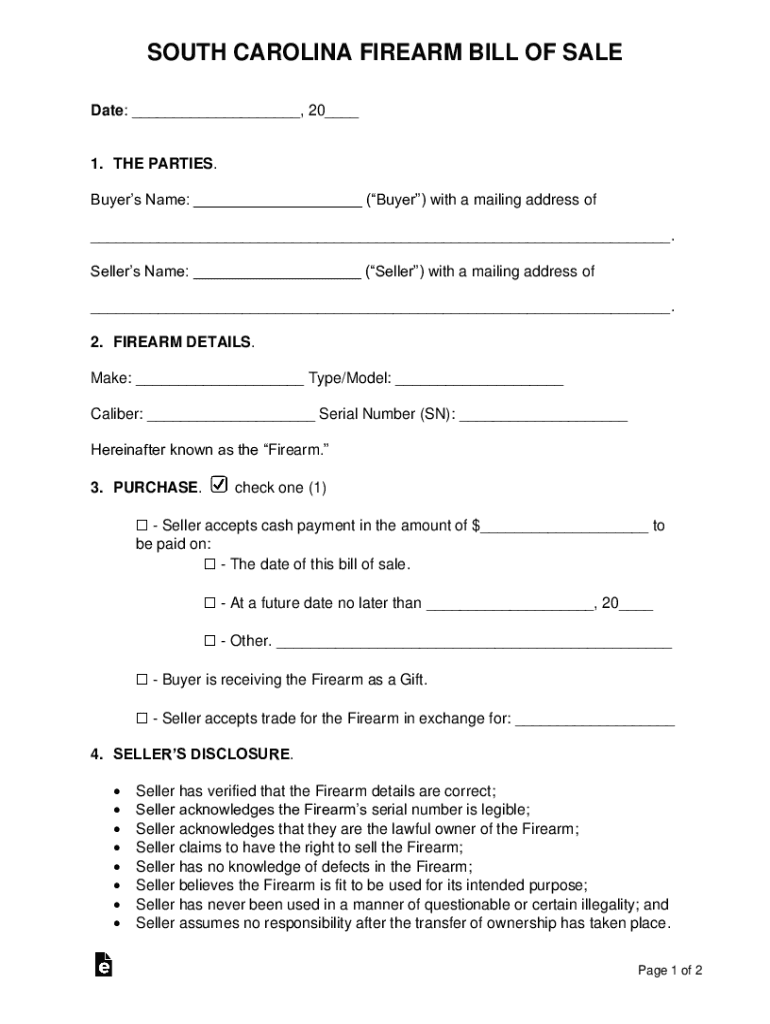 South Carolina Bill of Sale Form PDF Template