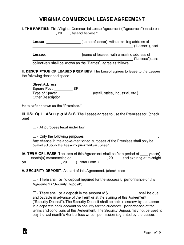 This Virginia Commercial Lease Agreement Agreement Made on  Form