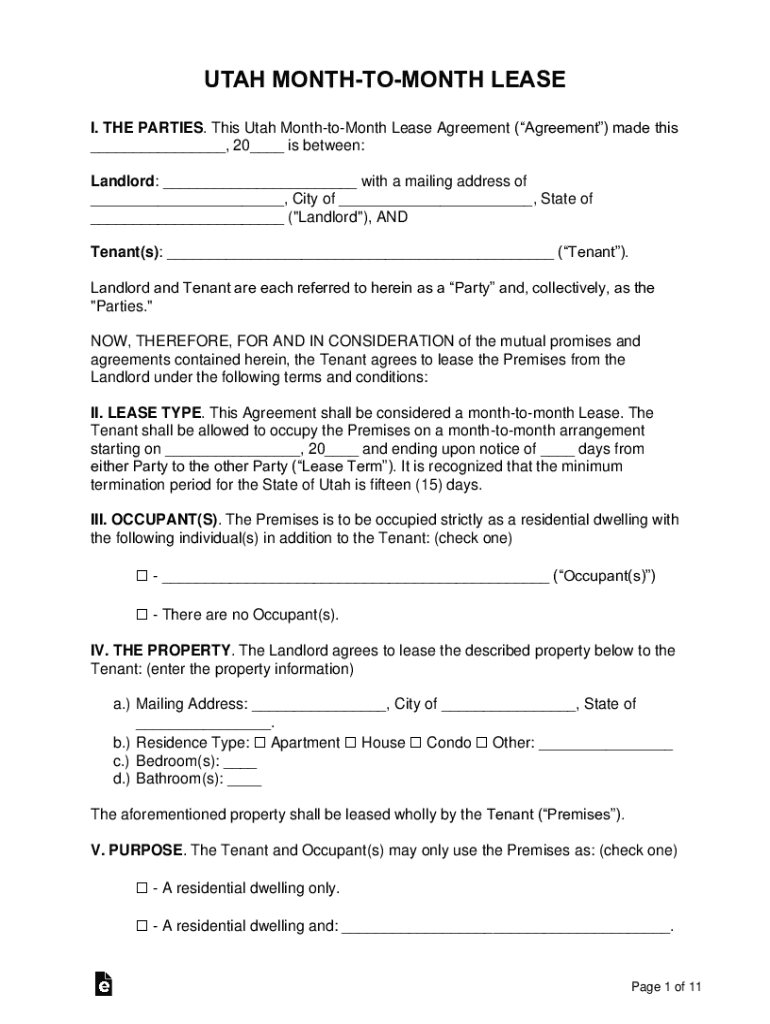 Utah Month to Month Lease Agreement  Form