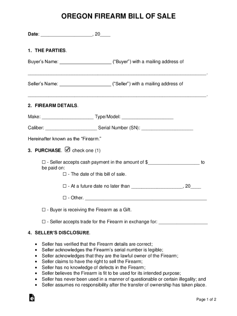 Oregon Firearm Bill of Sale  Form