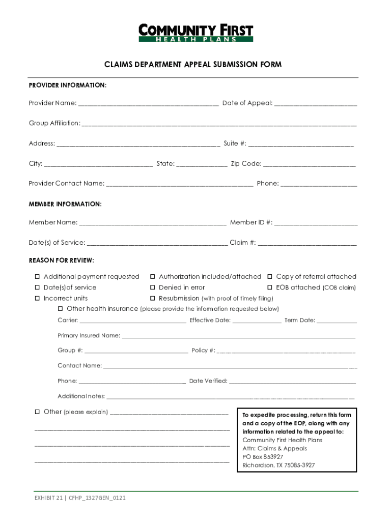 Provider Name Date of Appeal  Form