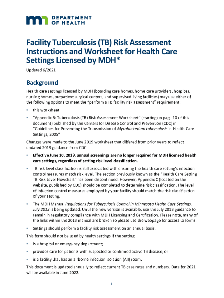  Facility Tuberculosis Risk 2021-2024