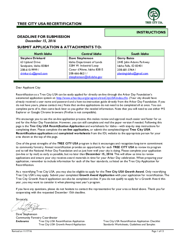  TREE CITY USA APPLICATION RECERTIFICATION Idaho 2016-2024