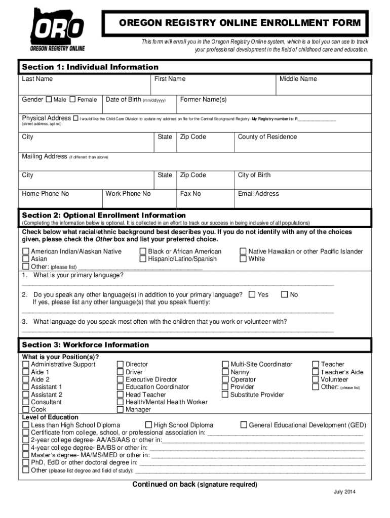 ORO Enrollment Form