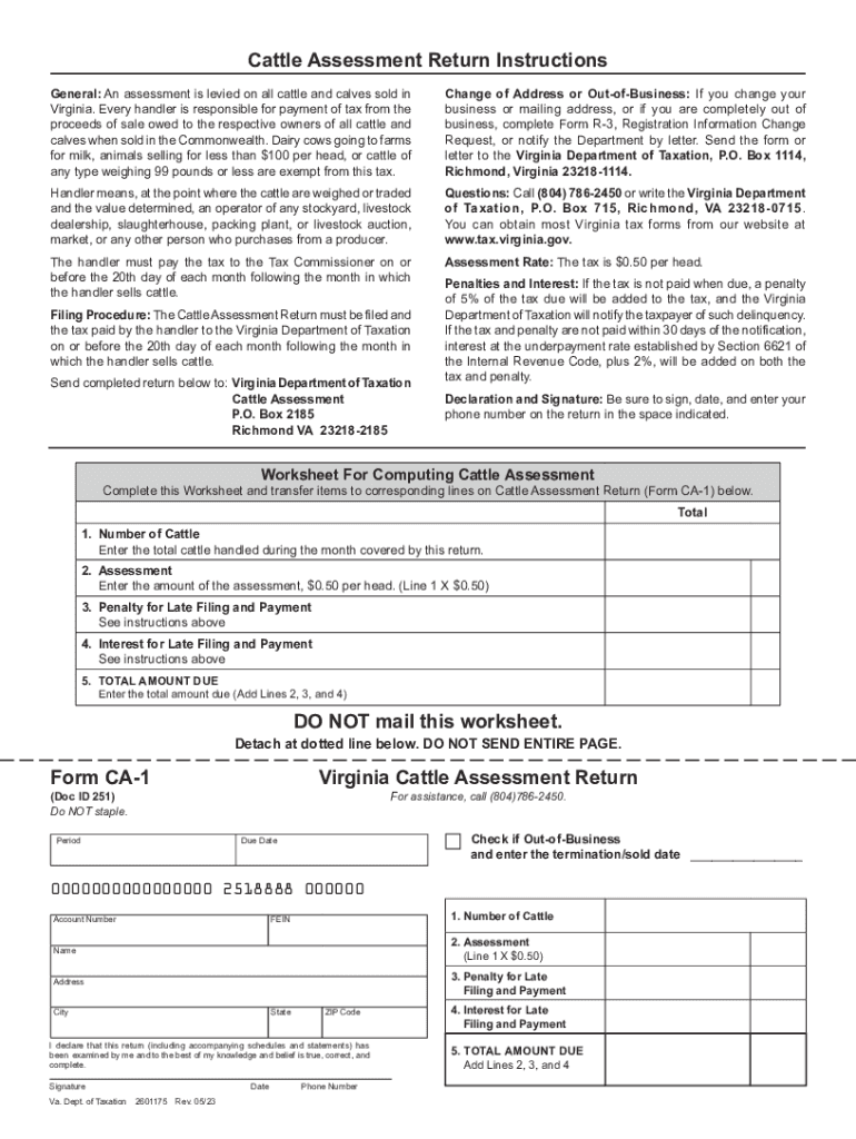 Cattle Assessment Return Instructions General Beg  Form