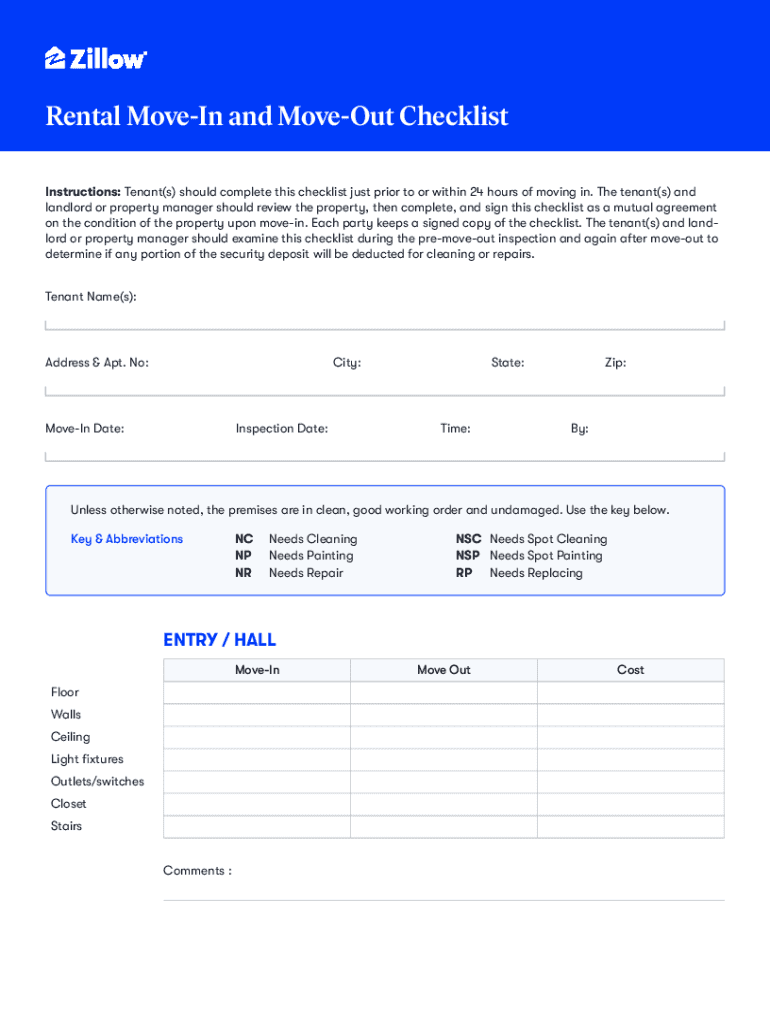  Rental Move in and Move Out Checklist 2020-2024