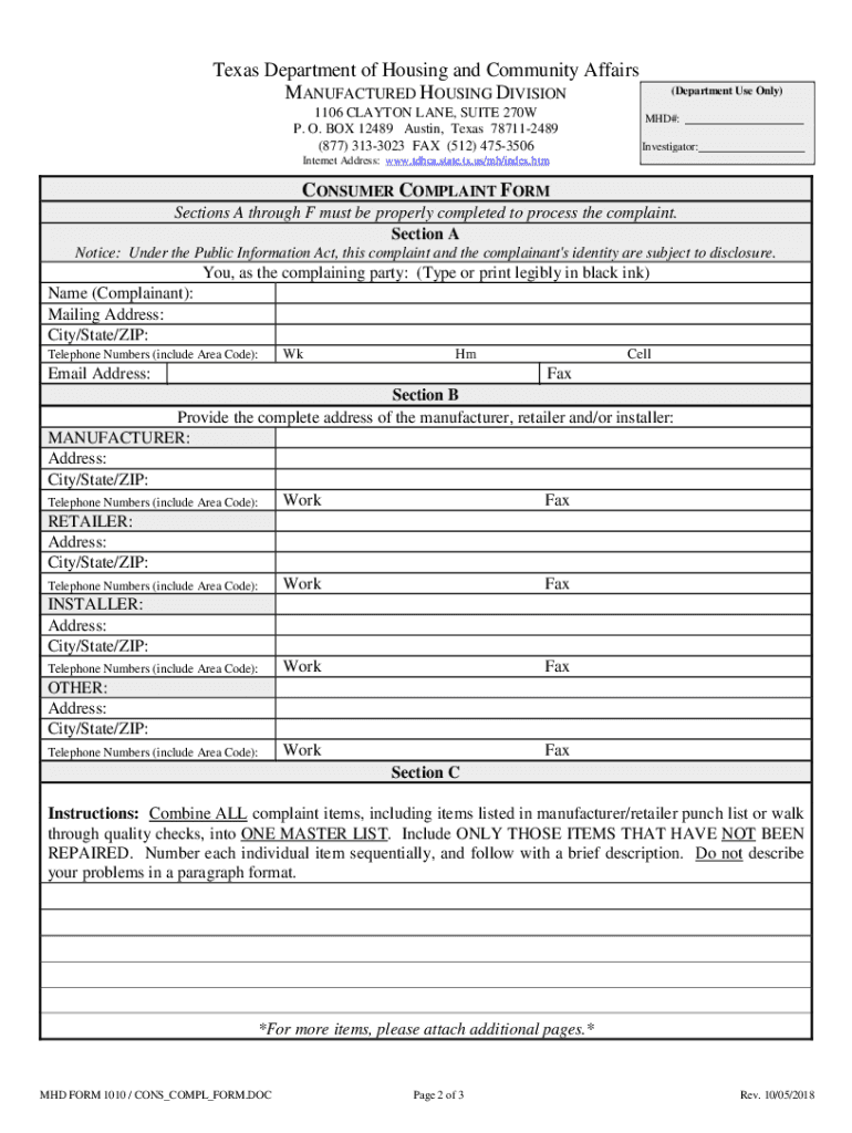  Tdhca Complaint 2018-2024