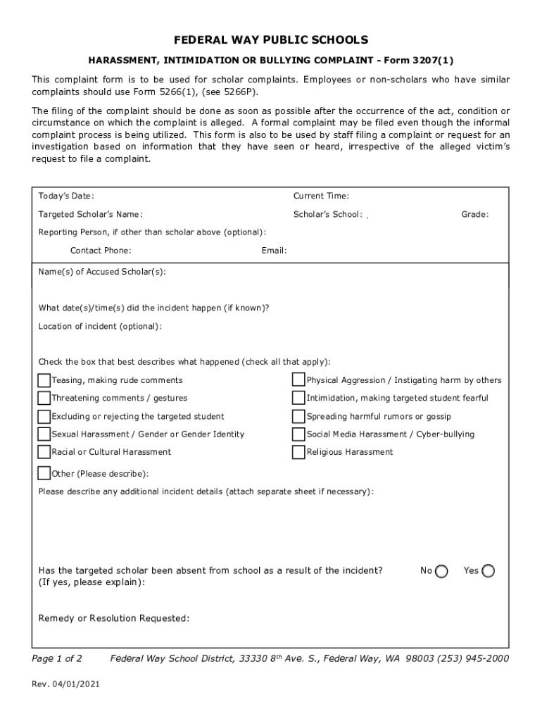  WA Federal Way Public Schools Form 32071 2021-2024